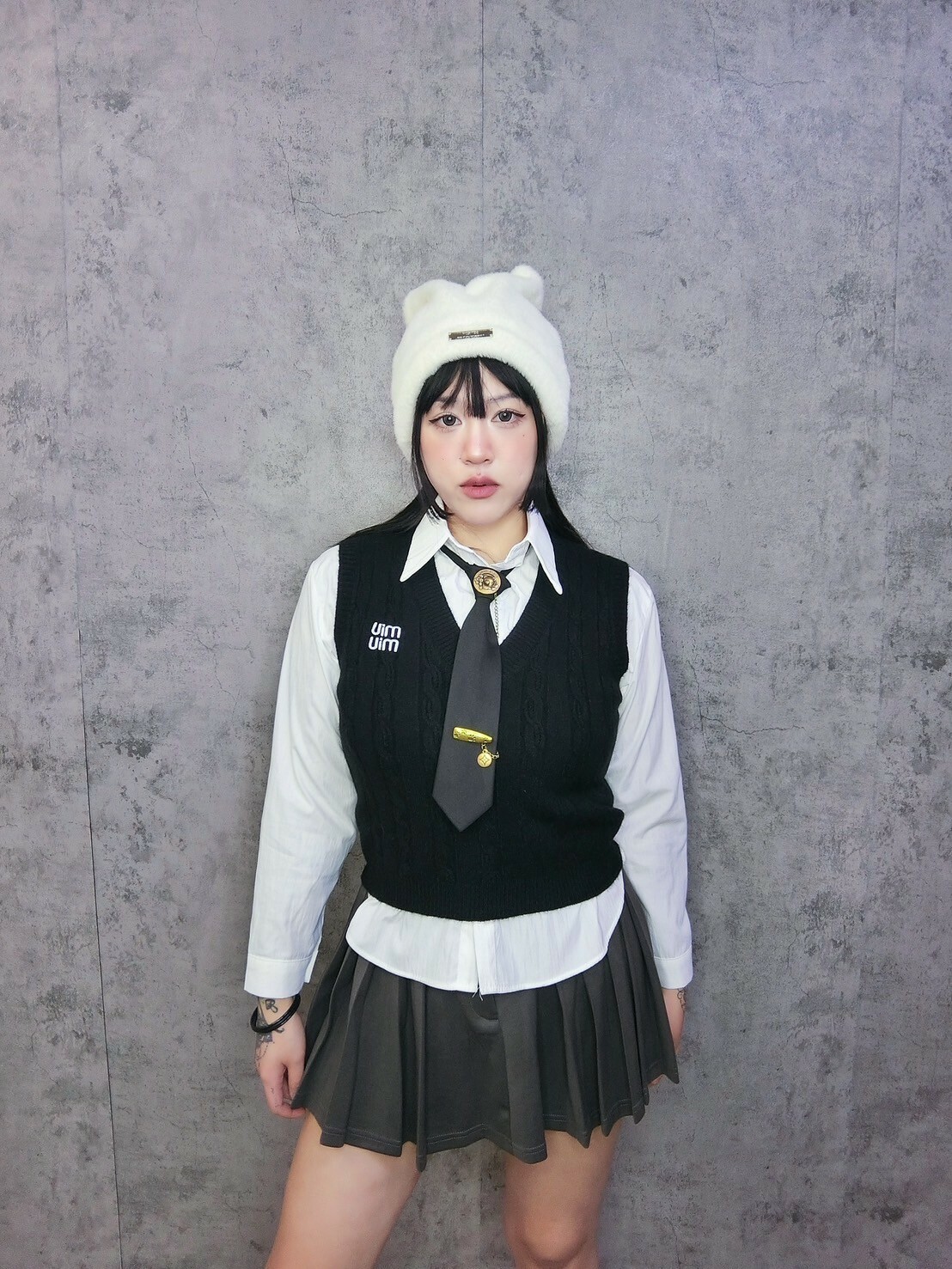 雙側超修飾百褶A字小西裙