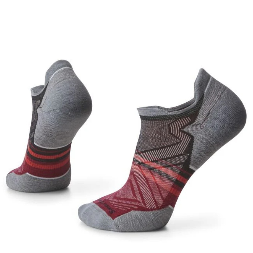 【 L 號】Smartwool 羊毛襪 中長襪 Unisex 機能跑步局部輕量減震印花踝襪 酒紅 SW001660A25
