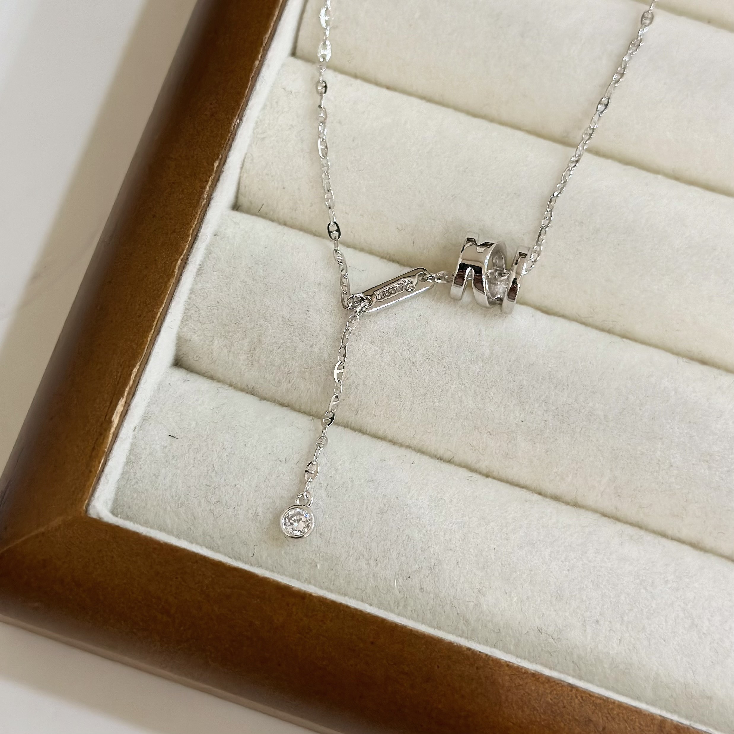 Q24【輕奢】波浪圓環銀標純銀Y字鎖骨鏈