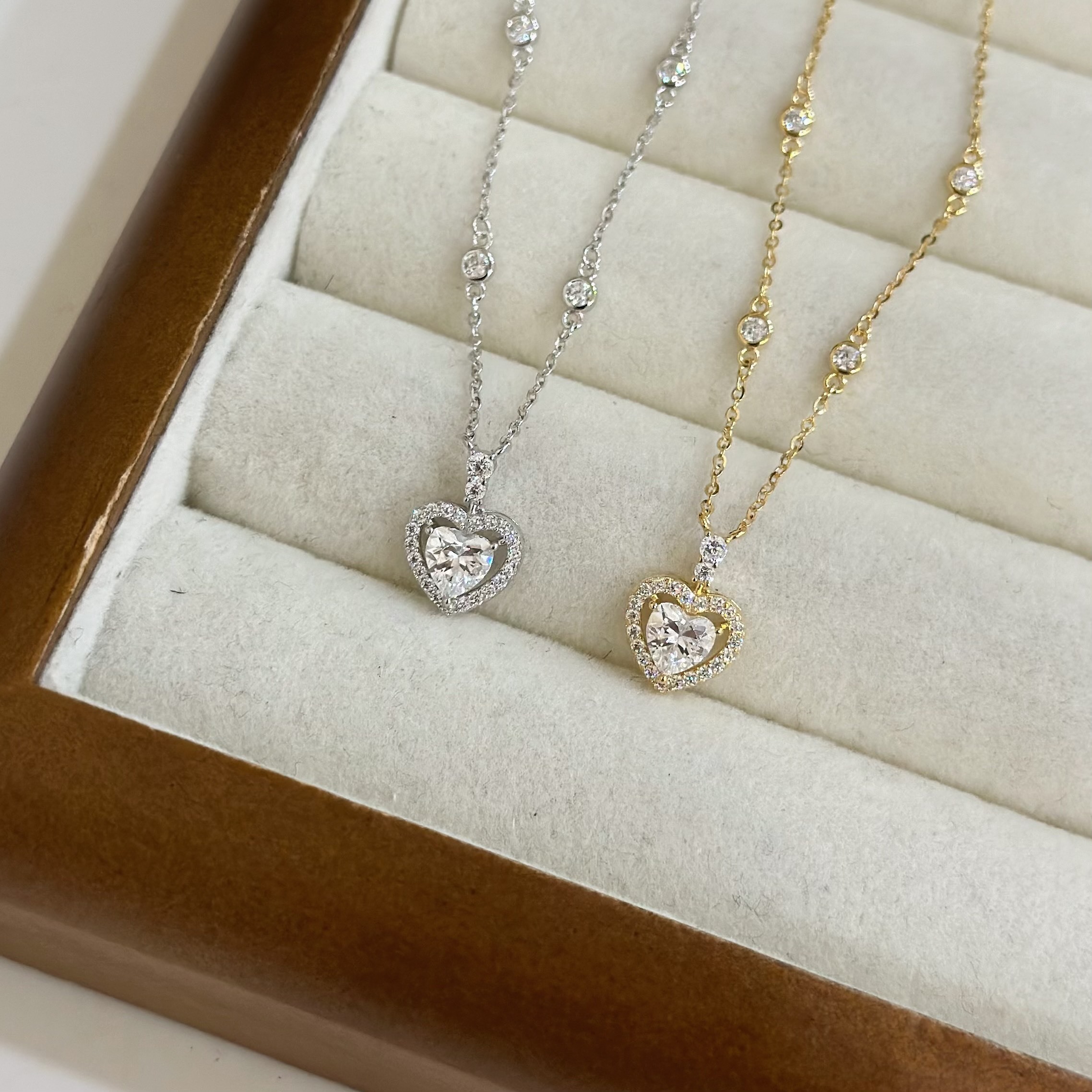 Q13【輕奢】滿鑽愛心純銀鎖骨鏈