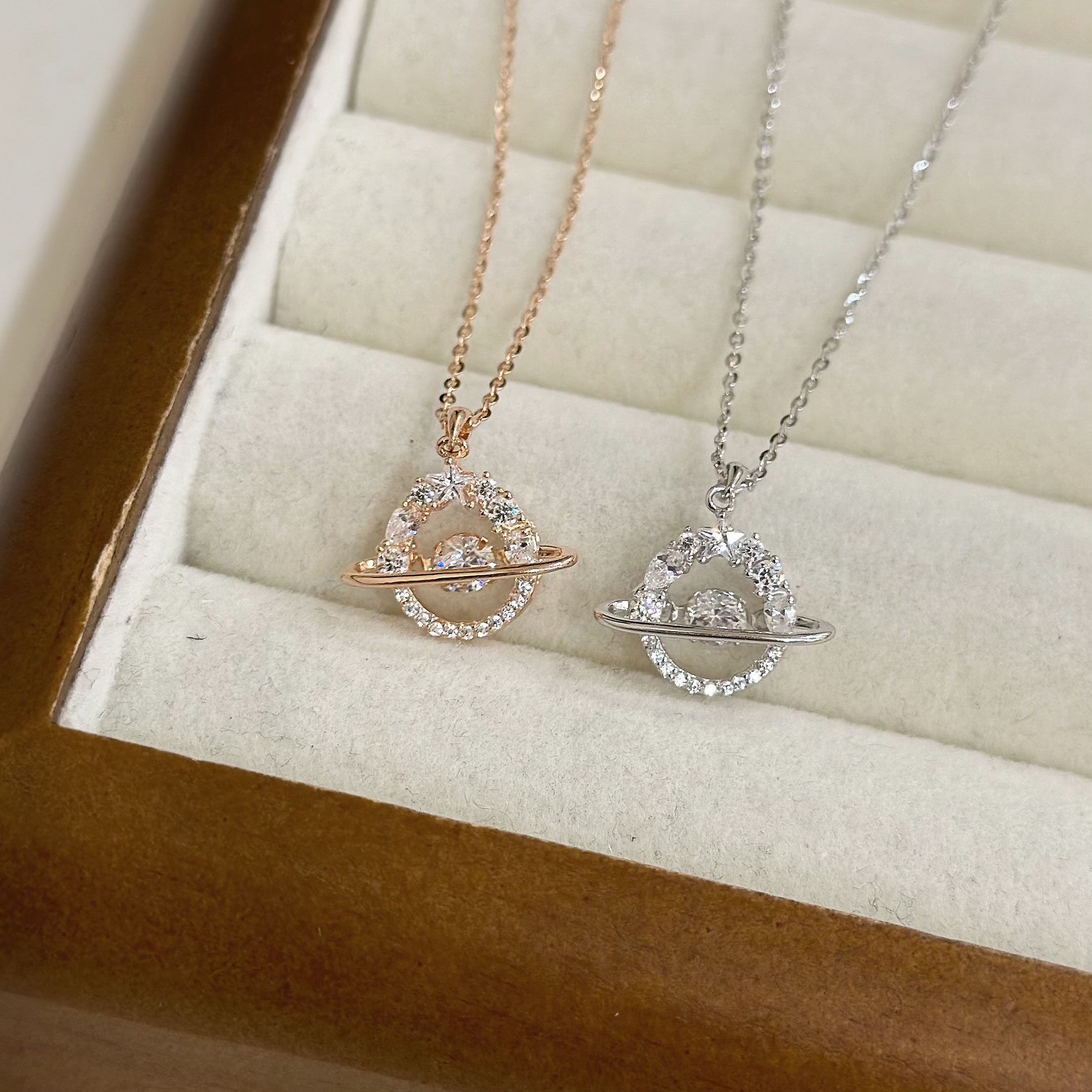 Q01【輕奢】鑽圈星球靈動純銀鎖骨鏈