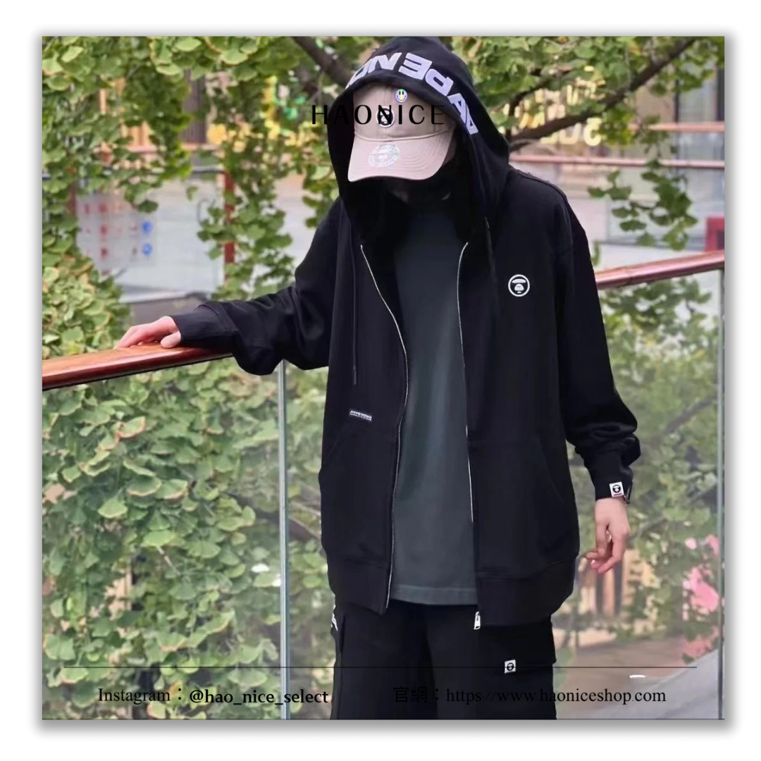 【HAO NICE 】香港經銷商🇭🇰100%正品 日本潮流Aape23FW秋冬爆款 經典猿人頭 素色字母百搭款 長袖 拉鍊外套🔥