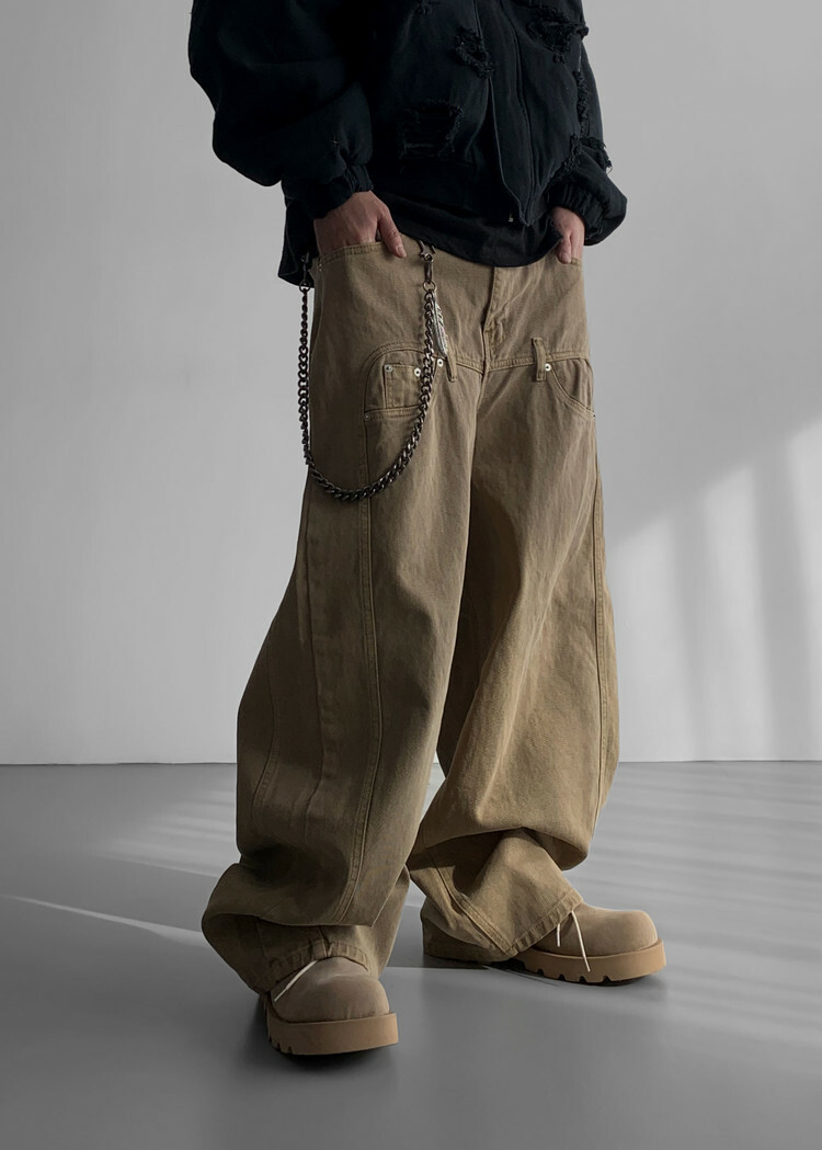 雙重過度水洗休閒褲工裝褲