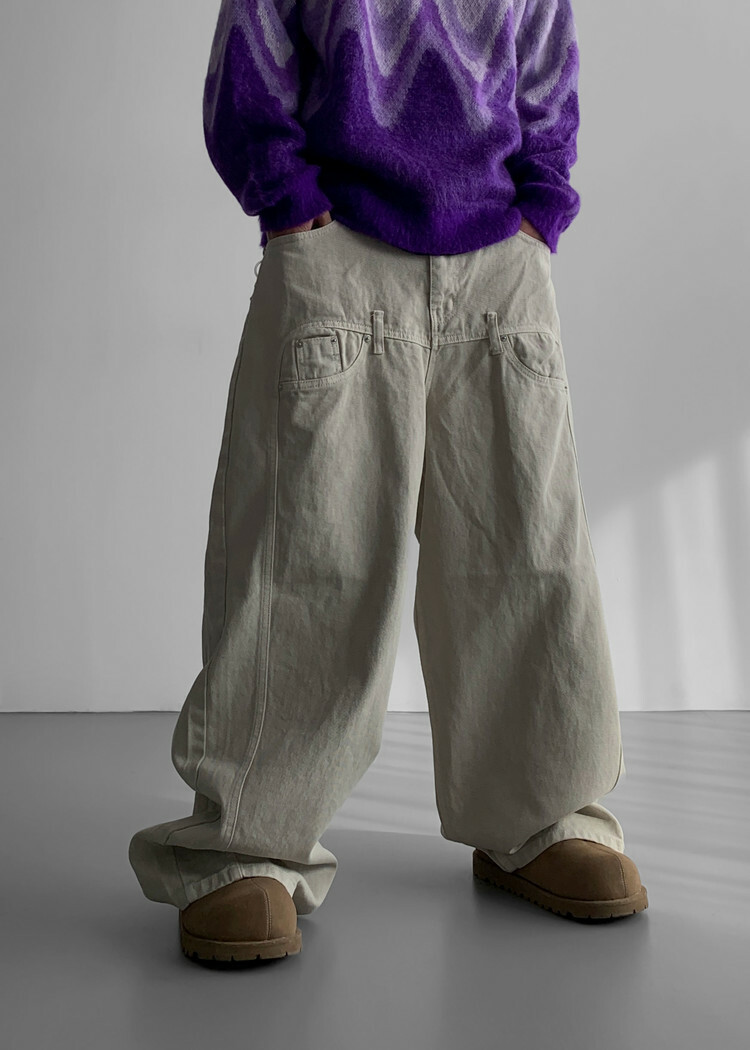 雙重過度水洗休閒褲工裝褲