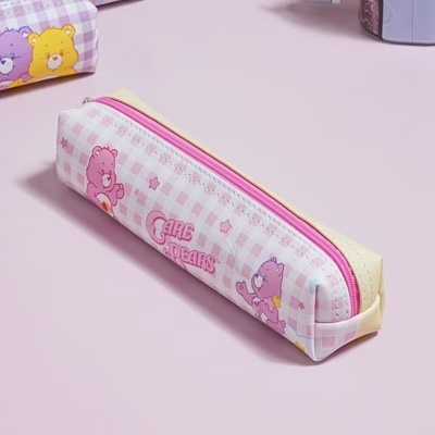 韓國 CARE BEARS 彩虹熊 筆袋 格紋 文具 鉛筆袋 粉色