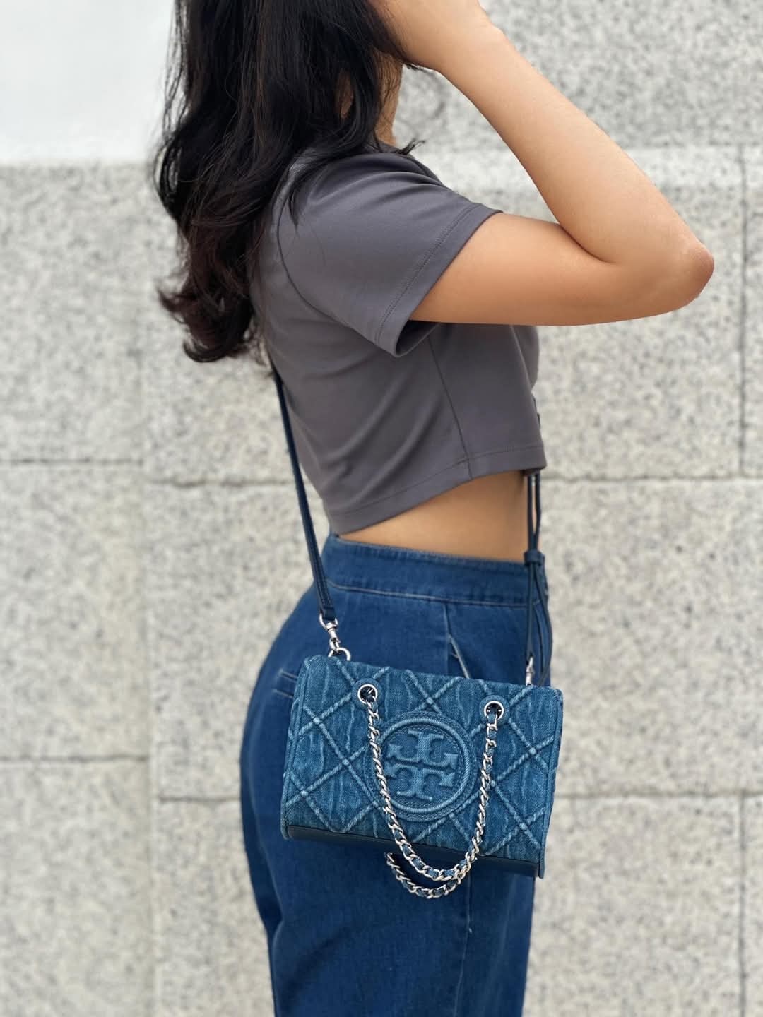 Tory Burch Mini Fleming Soft Denim Chain Tote