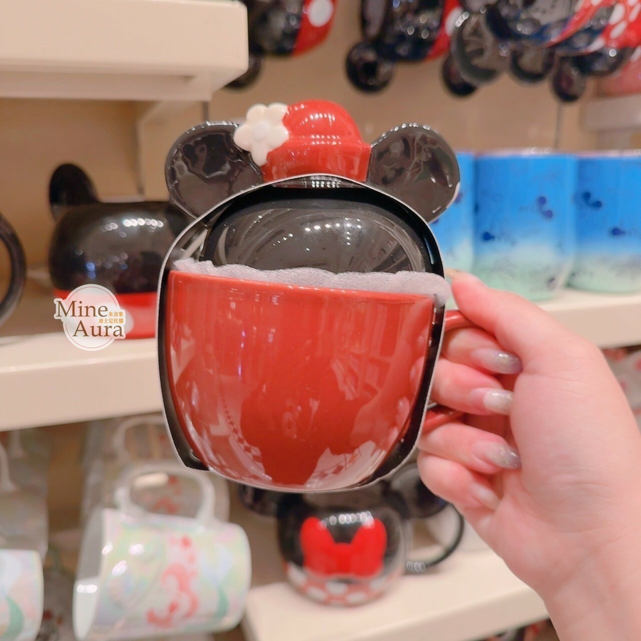 米妮 Minnie 米奇頭 立體杯蓋 附蓋 黑紅色 馬克杯 水杯 -香港迪士尼樂園