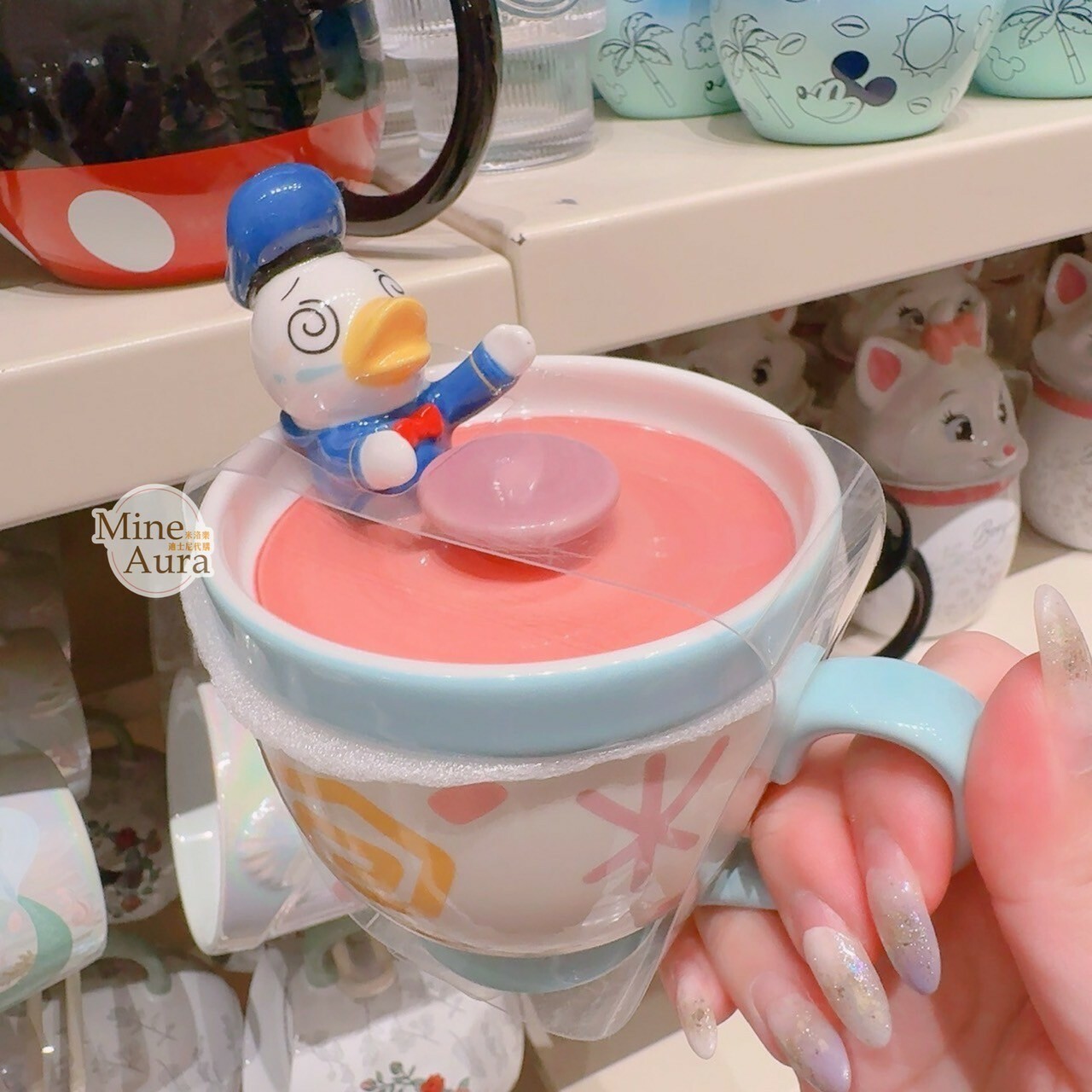 唐老鴨 Donald 旋轉咖啡杯 立體公仔造型杯蓋 附蓋 馬克杯 水杯 -香港迪士尼樂園