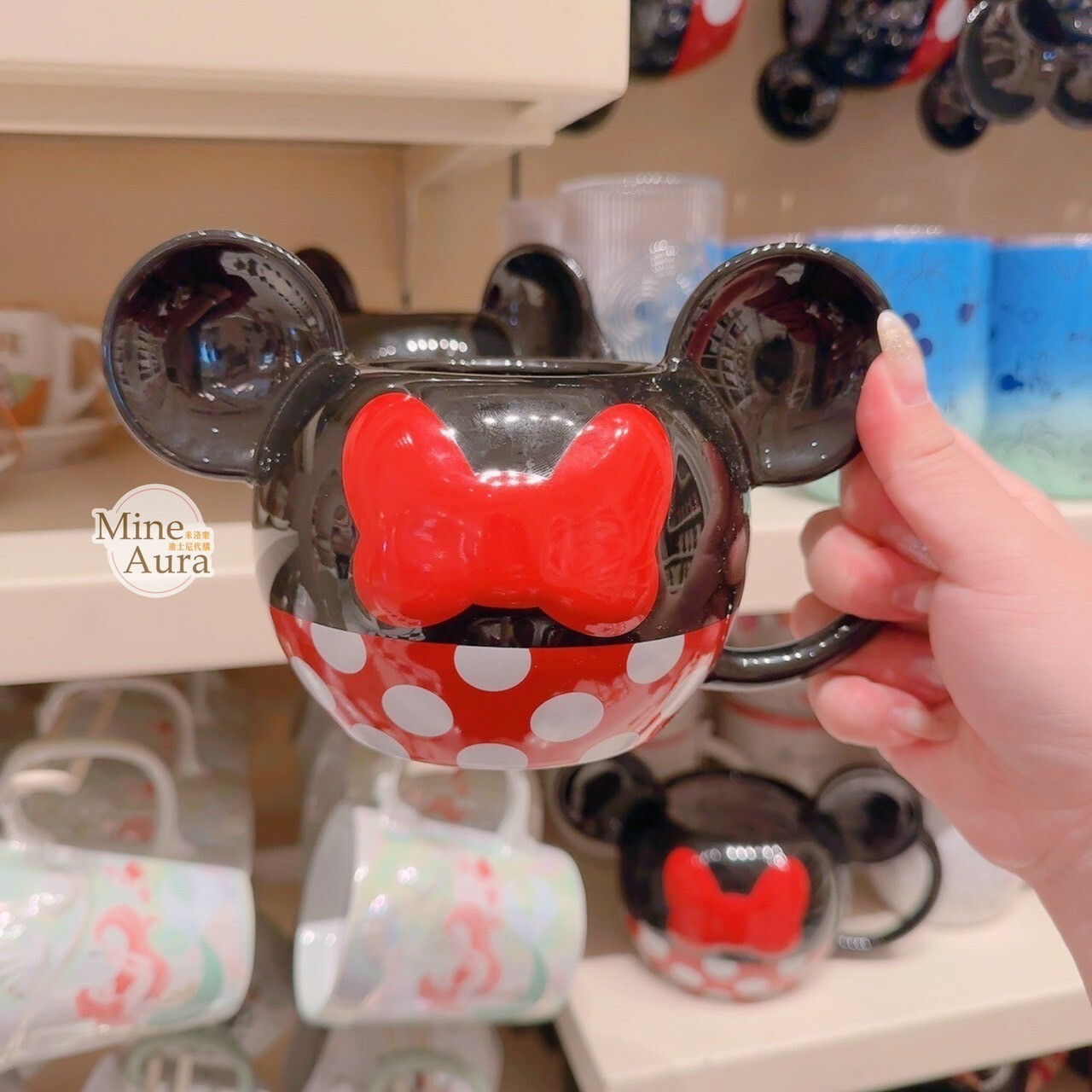 米妮 Minnie 立體耳朵造型 經典配色 馬克杯 水杯 -香港迪士尼樂園