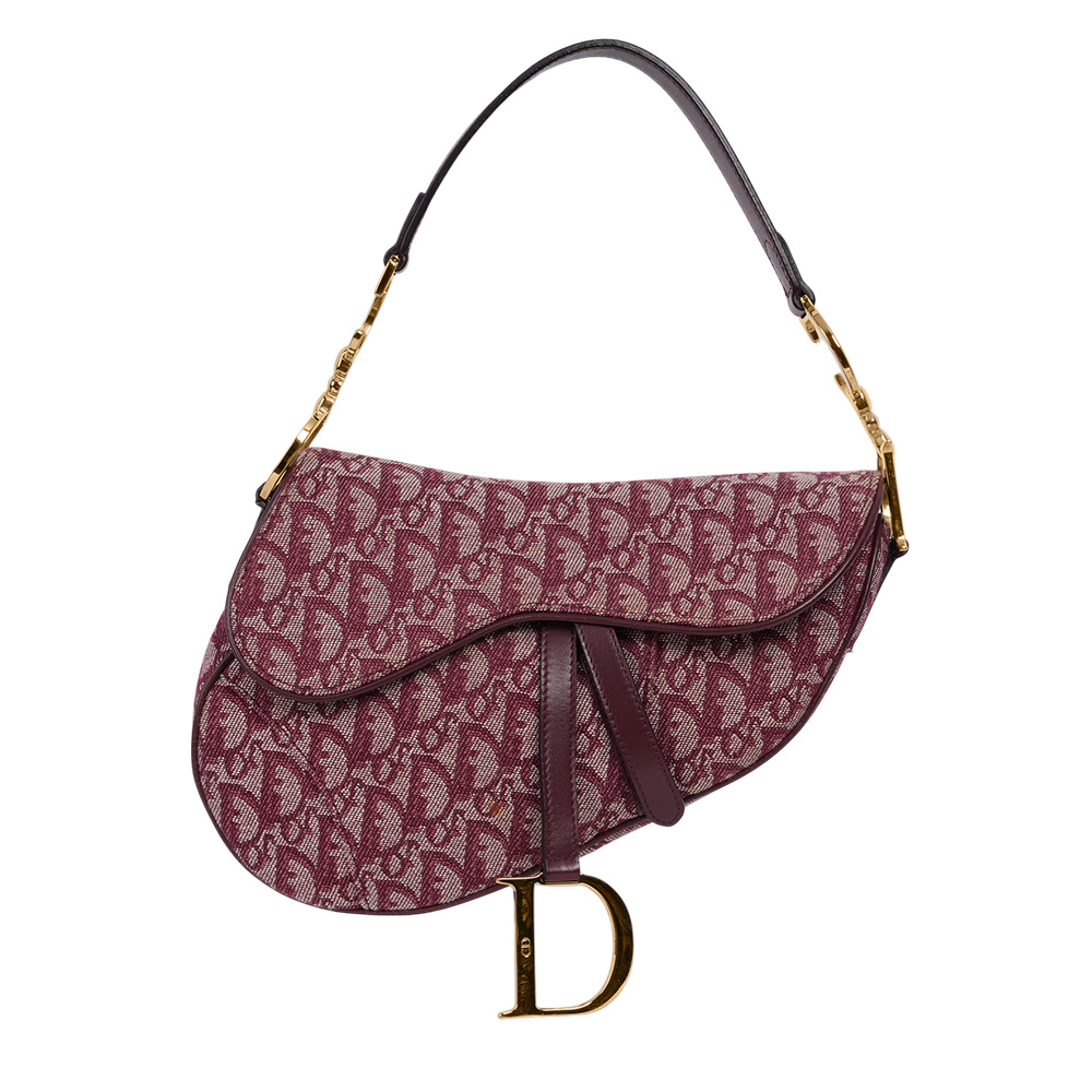 【CHRISTIAN DIOR】Oblique Saddle 緹花布馬鞍包(暗紅色)