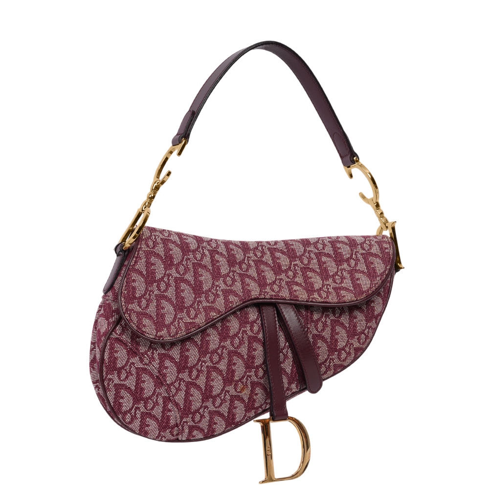 【CHRISTIAN DIOR】Oblique Saddle 緹花布馬鞍包(暗紅色)