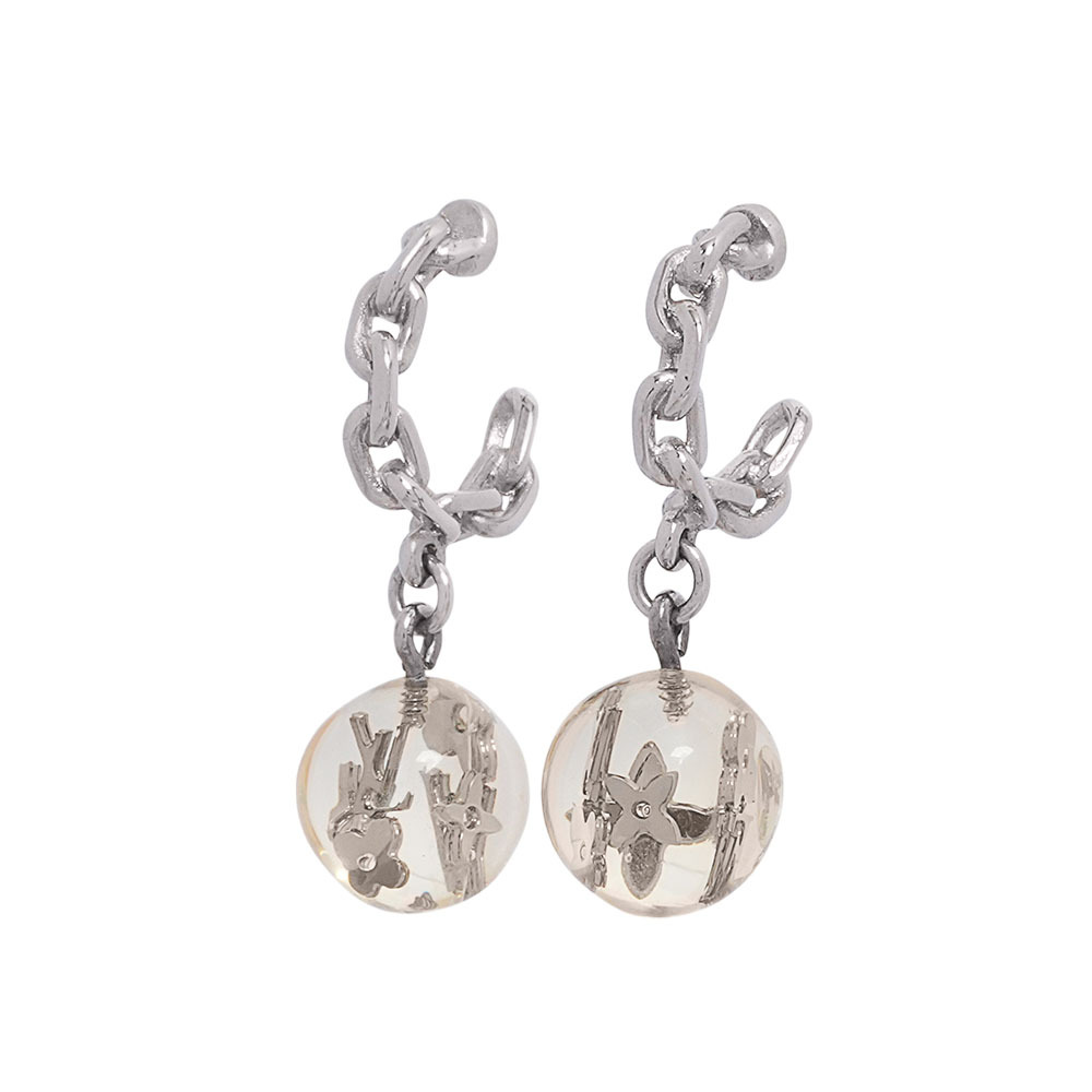 【Louis Vuitton】Monogram 透明球墜飾鏈狀針式耳環