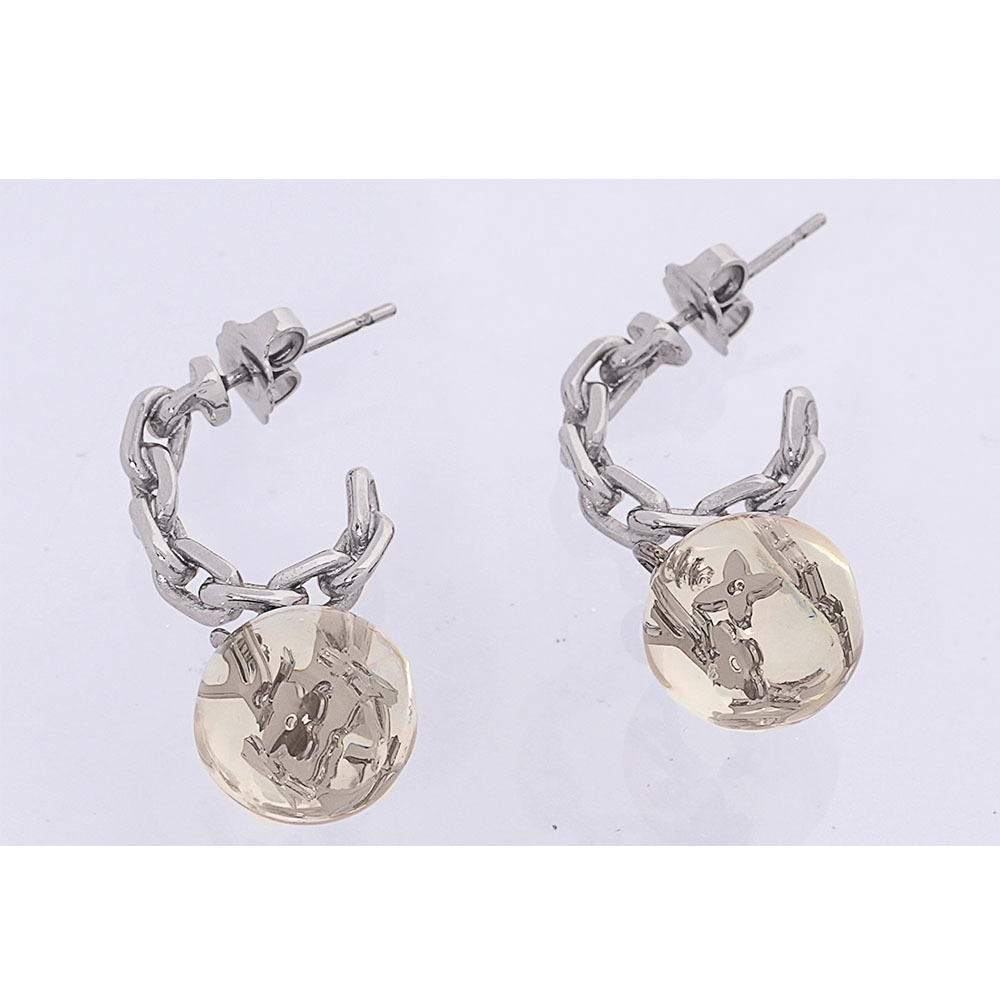 【Louis Vuitton / LV】Monogram 透明球墜飾鏈狀針式耳環(銀色)LV47000005