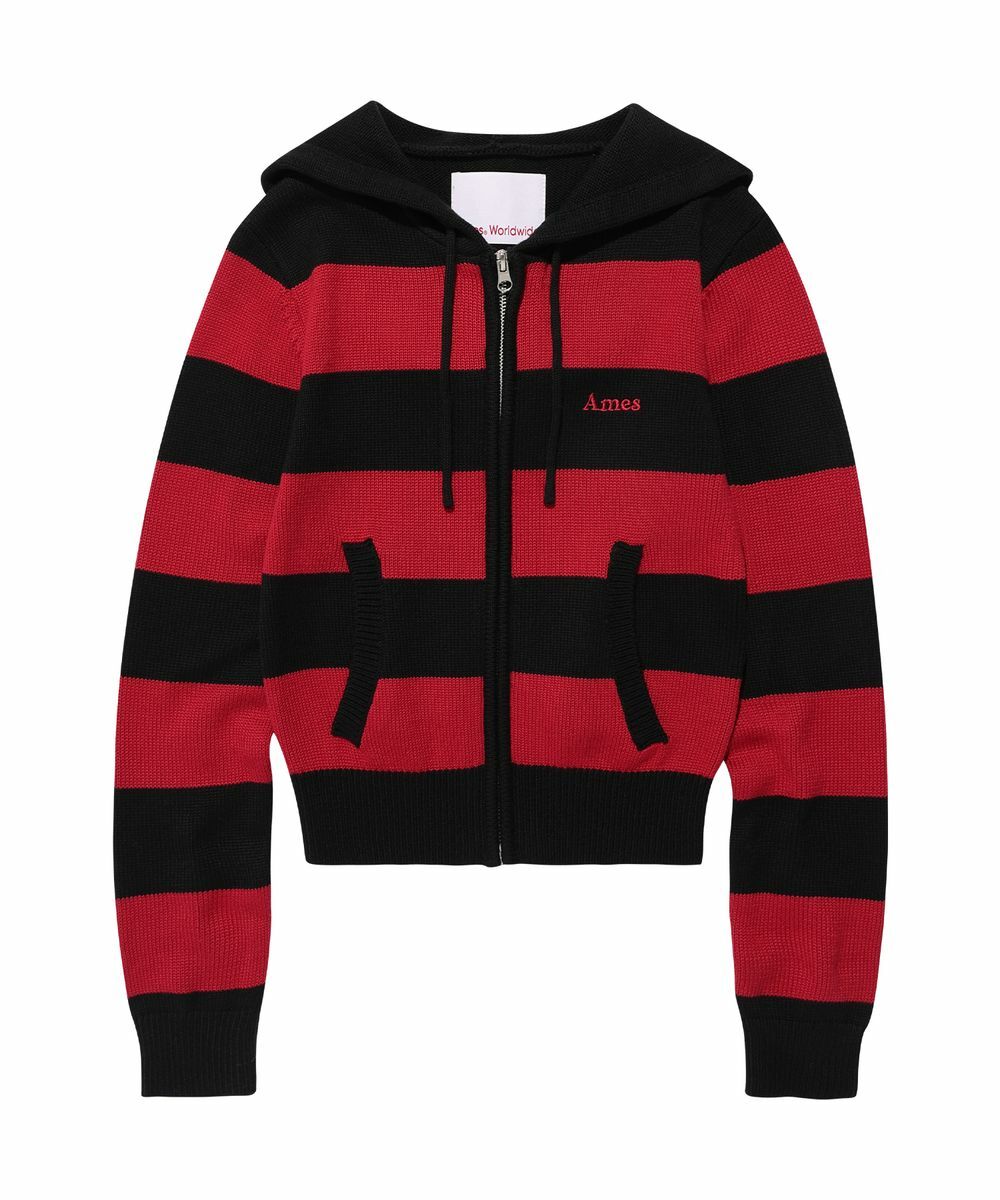 AMES STRIPE KNIT HOODIE ZIP-UP BLACK
