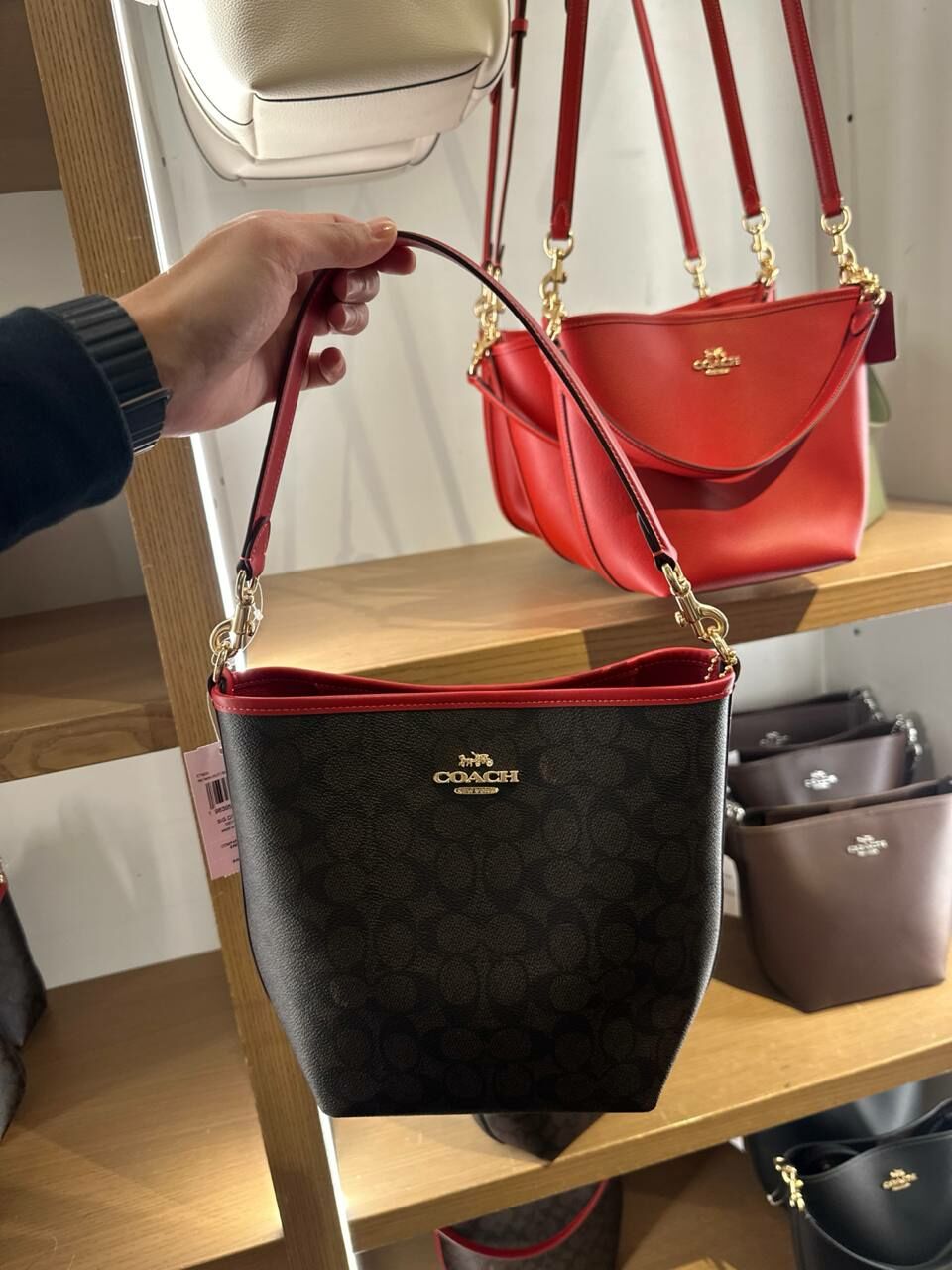 [S] COACH CT800 SIG CITY BUCKET,IM/WALNUT/BOLD RED, 196395542130 (SCO1031)