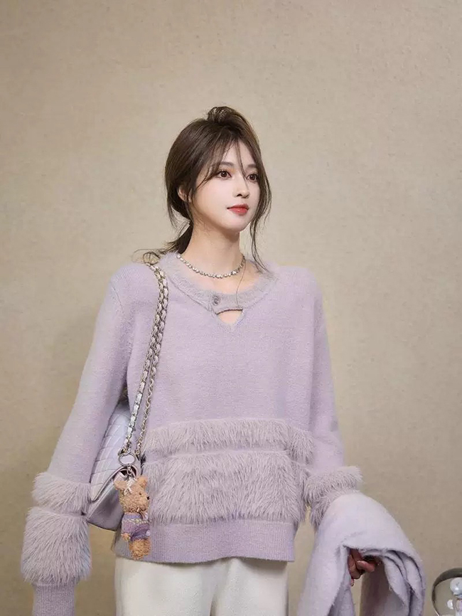 💝實拍粉嫩顯白薄毛衣-一色現貨