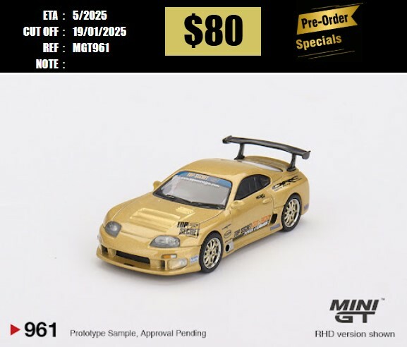 PO-$80 * MINI GT * 1:64 #961 Toyota Supra (A80) Top Secret GT-300 Top Secret Gold RHD [OD04/01]