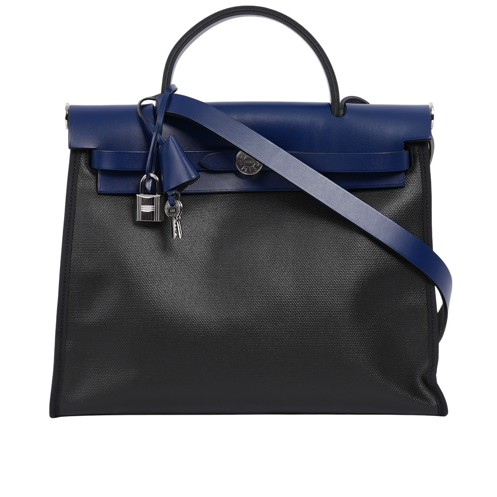 特別版 牛皮+Berline帆布 Herbag 31cm (黑色/寶石藍) C TS 002 AU