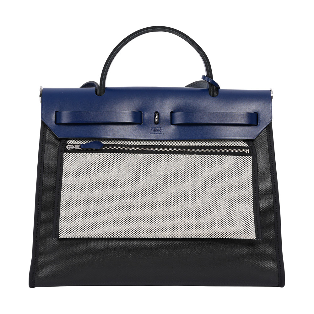 特別版 牛皮+Berline帆布 Herbag 31cm (黑色/寶石藍) C TS 002 AU