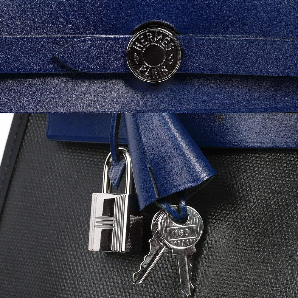 特別版 牛皮+Berline帆布 Herbag 31cm (黑色/寶石藍) C TS 002 AU