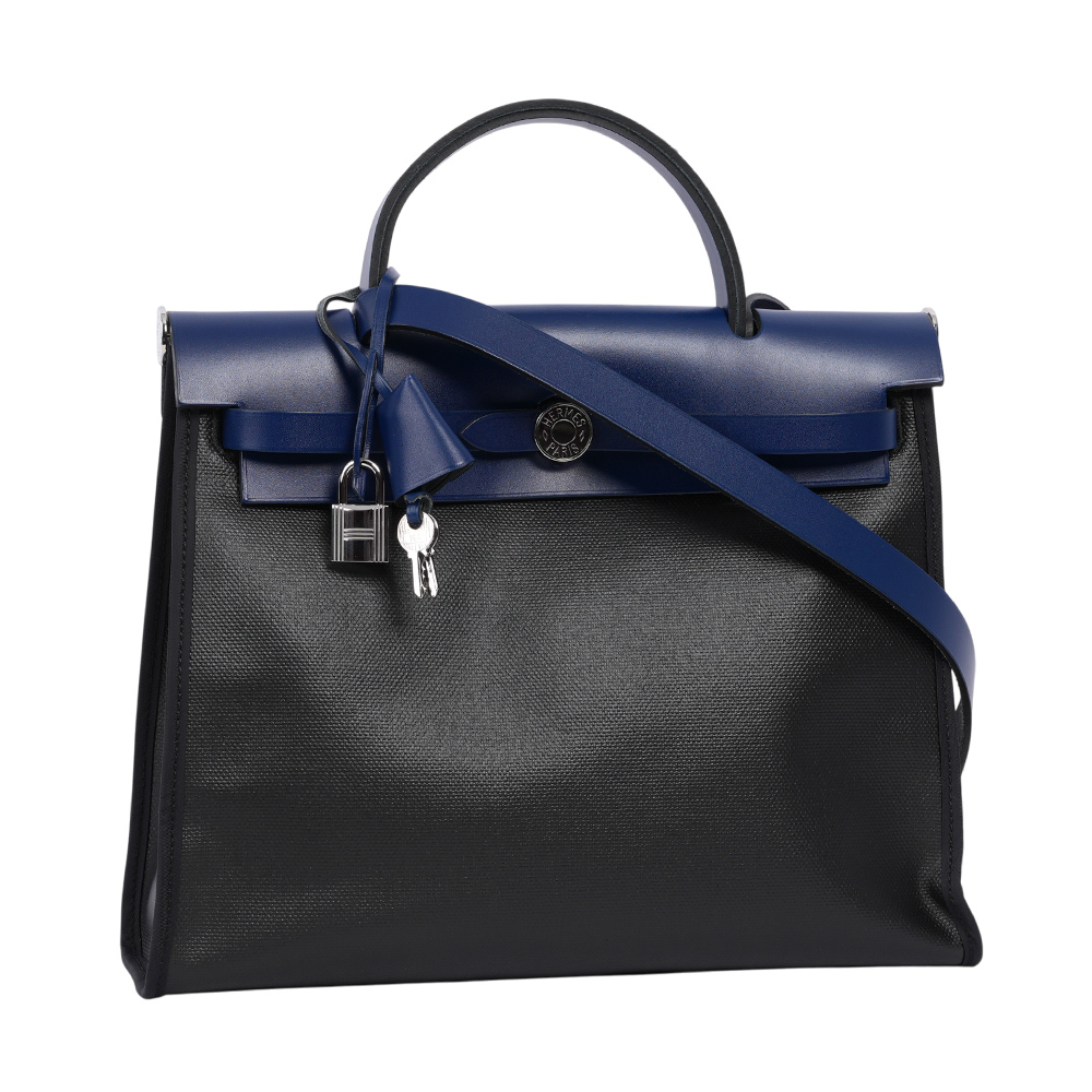 特別版 牛皮+Berline帆布 Herbag 31cm (黑色/寶石藍) C TS 002 AU