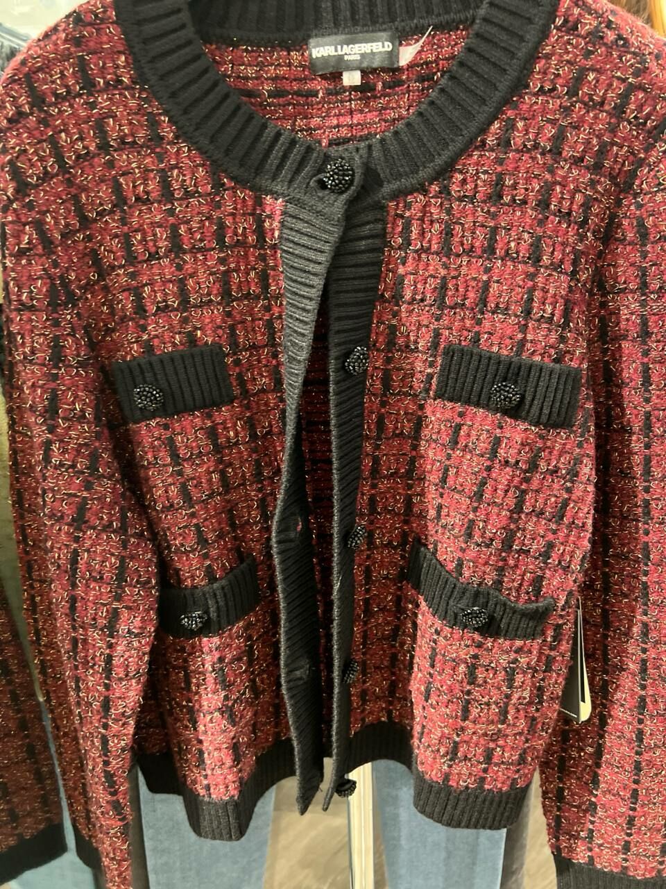 [S] KARL LAGERFELD TWEED CROP CARDIGAN,BLCK/BROWN/GOLD LUX, L4ISS713-JDP [FINAL SALE] (SKL1165)