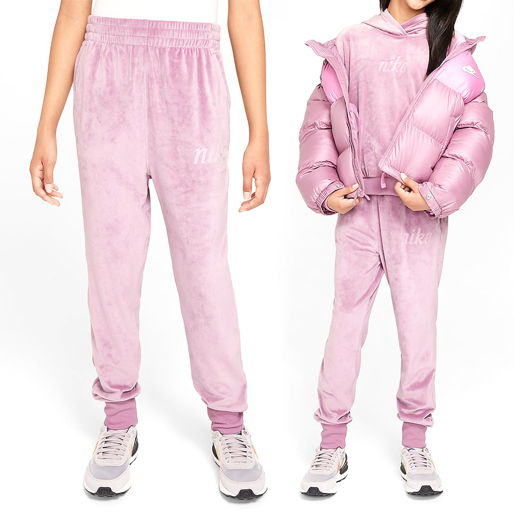 Nike Pant Cozy 大童 童裝 粉色 運動 休閒 加絨 腰部鬆緊 抽繩 長褲 FZ5589-523