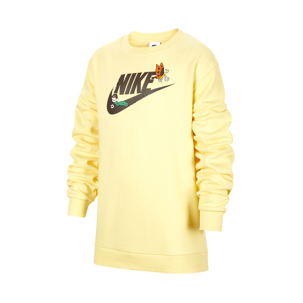Nike Club FLC Crew LS GCEL 大童 童裝 黃色 運動 磨毛 上衣 長袖 HQ4885-701