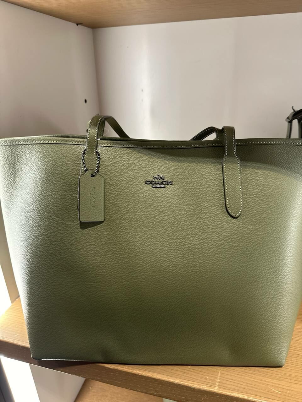 [S] COACH CR111 LEATHER CITY TOTE BAG,QB/MILITARY GREEN, 196395422562 (SCO1046)