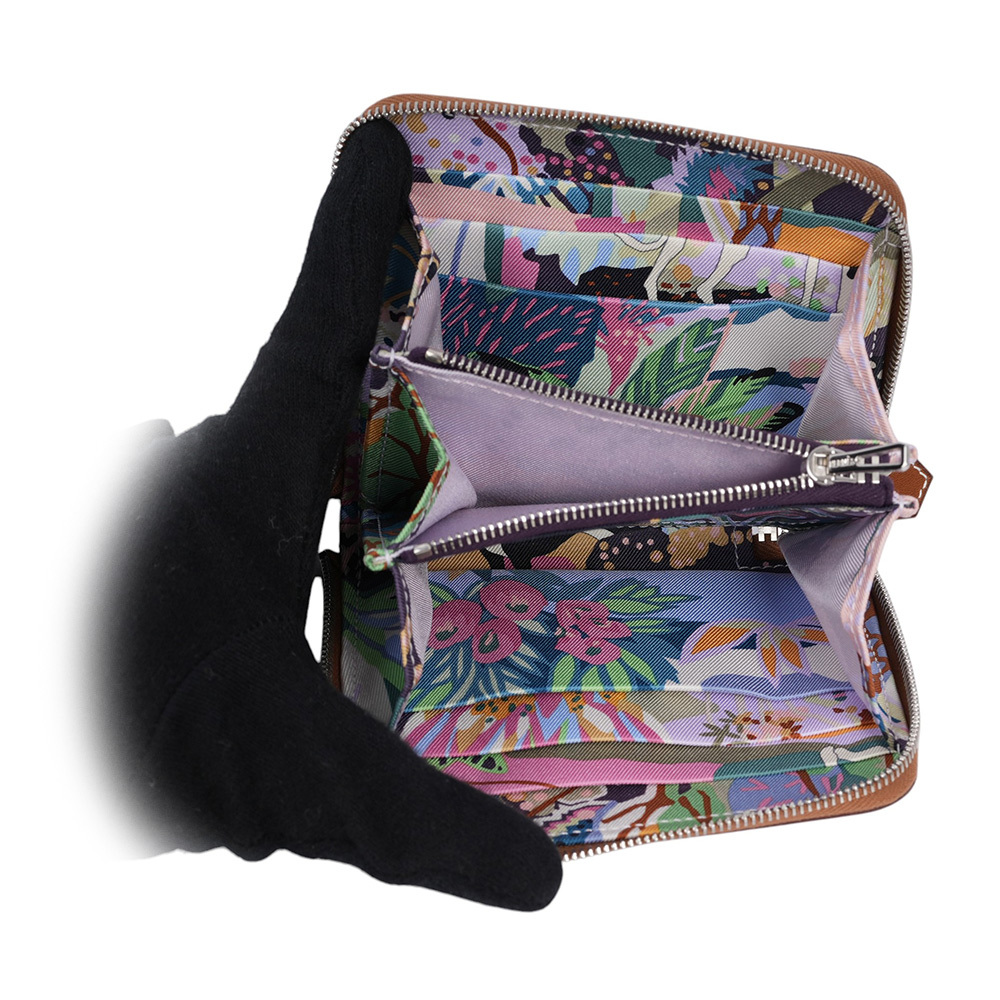 EPSOM皮 絲巾內裡ㄇ型拉鏈短夾(金棕色) H084266CKAA