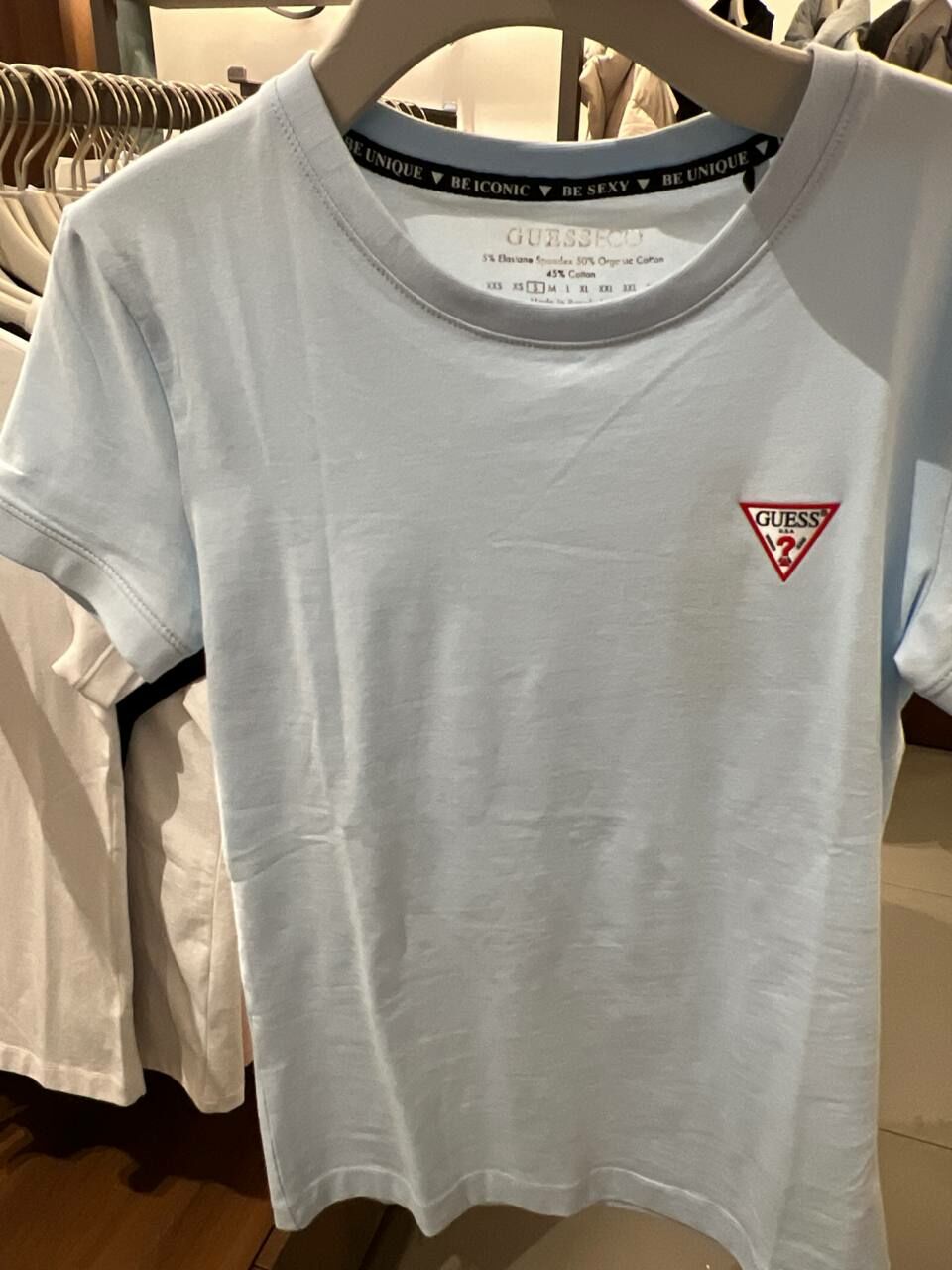 [S] GUESS ROUND NECK ORIGINAL TRIANLGE LOGO SHORT SLEEVE T-SHIRT,LIGHT BLUE, YO2K9001-LBL [FINAL SALE] (SGU644)
