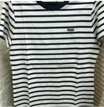 [S] GUESS WOMEN'S SQUARE LOGO STRIPED SHORT SLEEVE T-SHIRT,WHITE, YO2K9485-WHT [FINAL SALE] (SGU649)