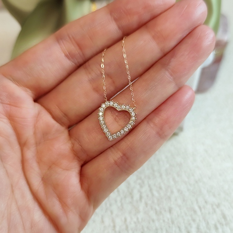18K黃金鑽石心形頸鏈