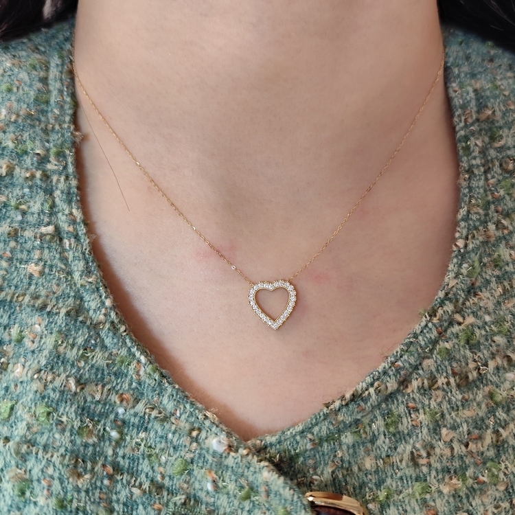 18K黃金鑽石心形頸鏈