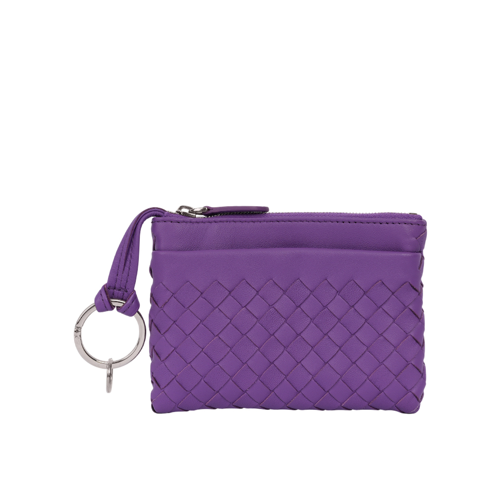【BOTTEGA VENETA】小羊皮編織拉鍊零錢包/鑰匙包