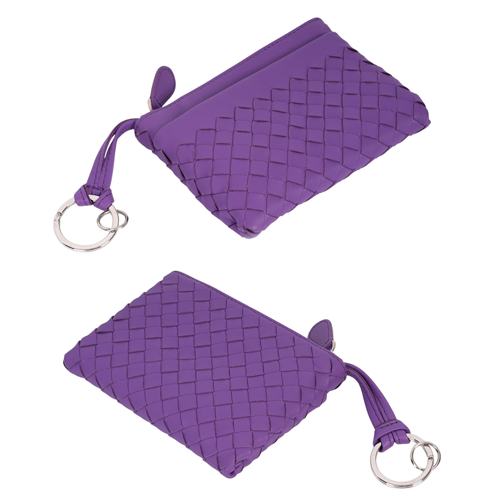 小羊皮編織拉鍊零錢包/鑰匙包(紫色) B04541586I