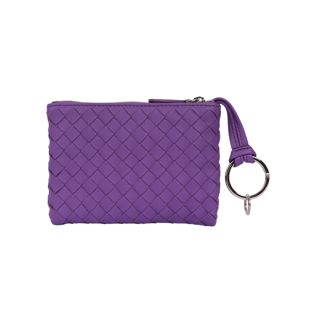 小羊皮編織拉鍊零錢包/鑰匙包(紫色) B04541586I