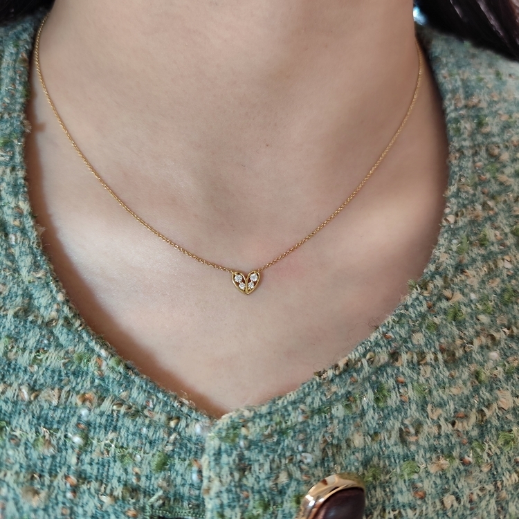 18K黃金鑽石心形頸鏈