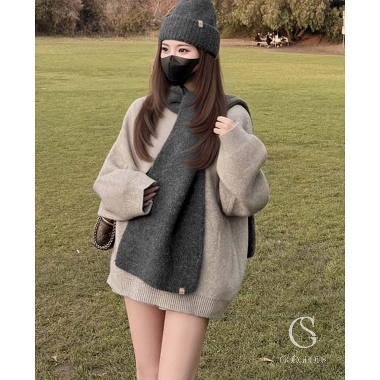 G9546 現貨「 GORGEOUS'皮革小標暖糯圍巾」