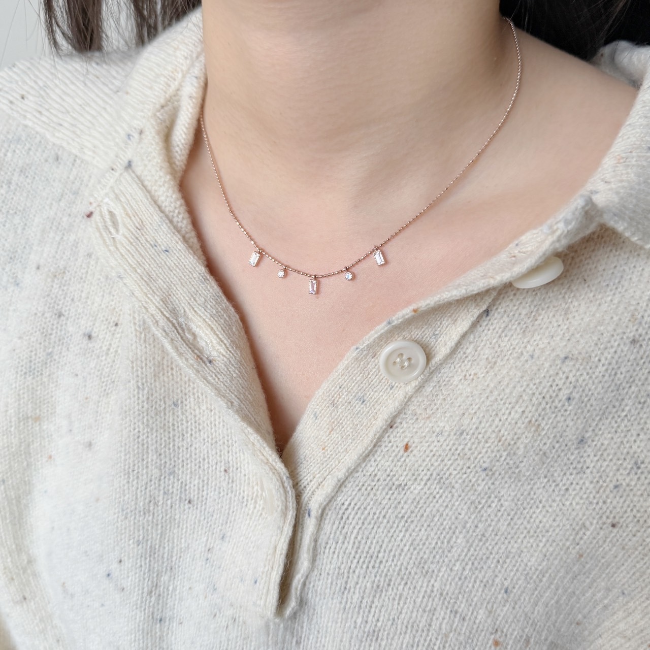 Dancing蛋糕長方小圓月光石項鍊