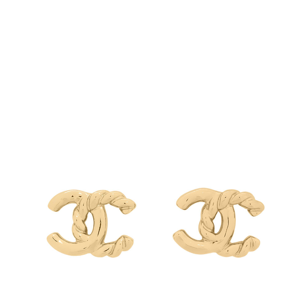【CHANEL 】CC Logo 半麻花造型針式耳環(金色)ABE953 B19255 NADCO