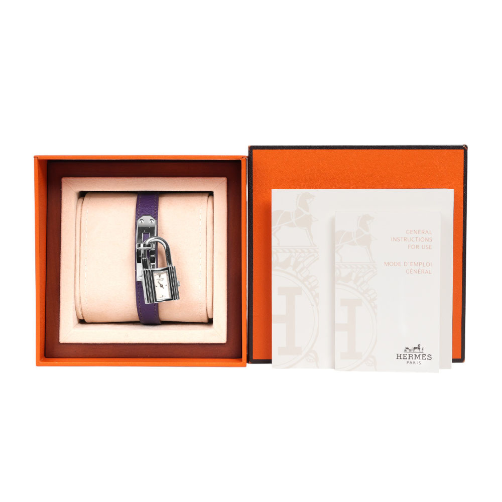 【HERMES】Kelly 釦及鎖頭造型錶面女錶(鳶尾紫/銀色)W039429WW00