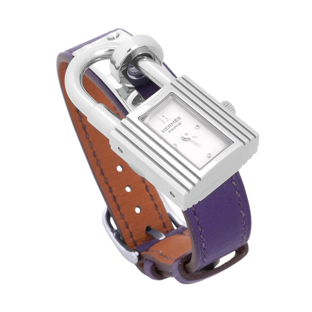 【HERMES】Kelly 釦及鎖頭造型錶面女錶(鳶尾紫/銀色)W039429WW00