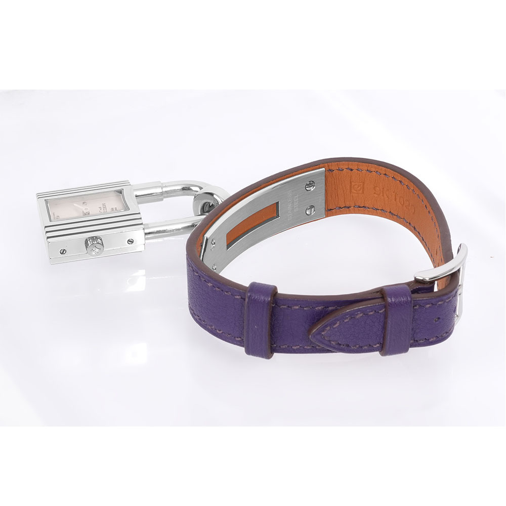 【HERMES】Kelly 釦及鎖頭造型錶面女錶(鳶尾紫/銀色)W039429WW00