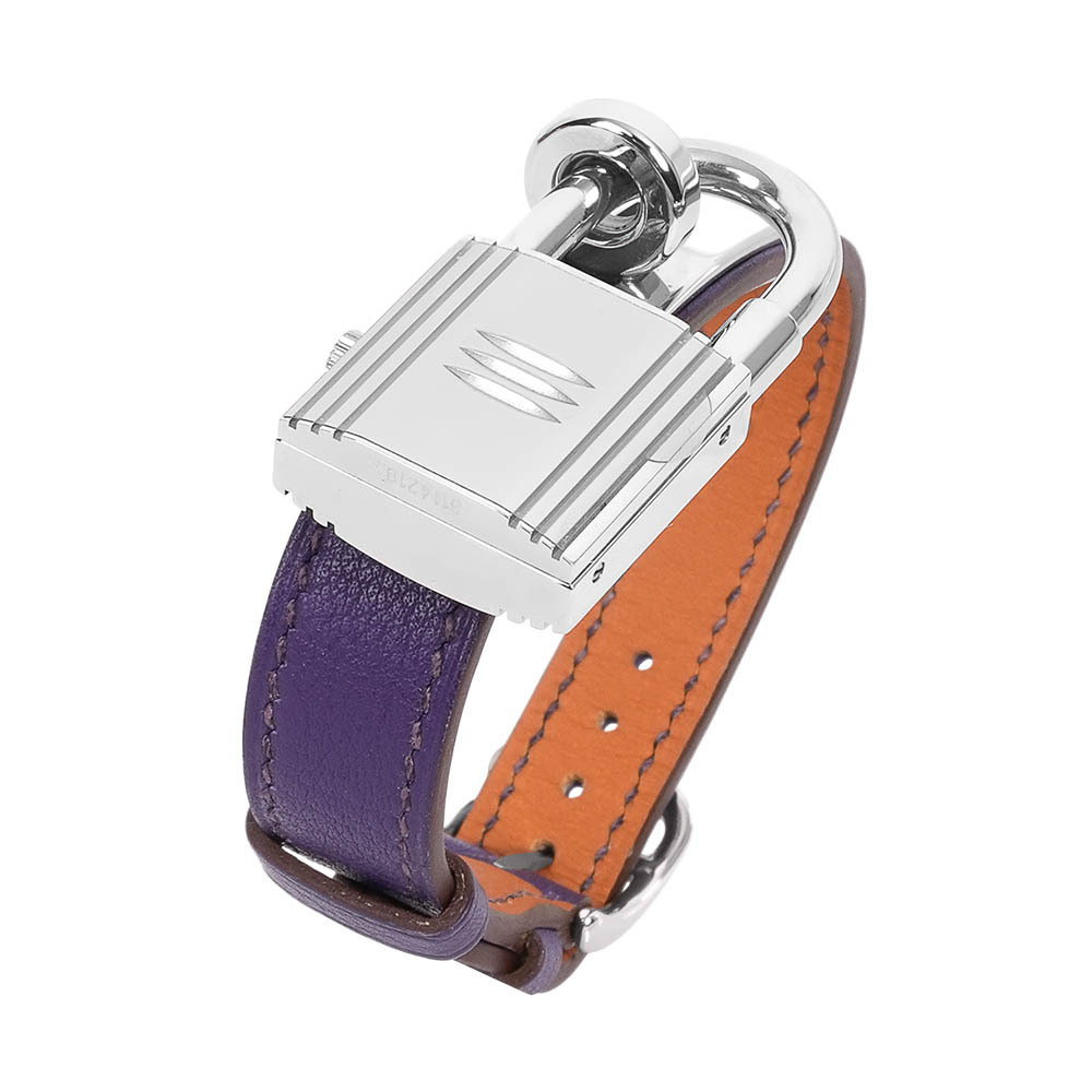 【HERMES】Kelly 釦及鎖頭造型錶面女錶(鳶尾紫/銀色)W039429WW00