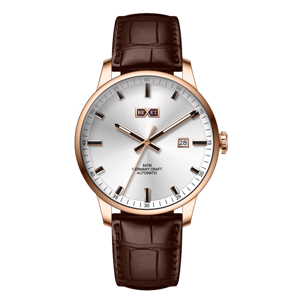 【BEXEI 貝克斯】 9067 簡約 休閒 百搭 日期顯示 夜光 皮革 機械 手錶 男錶 手錶 -