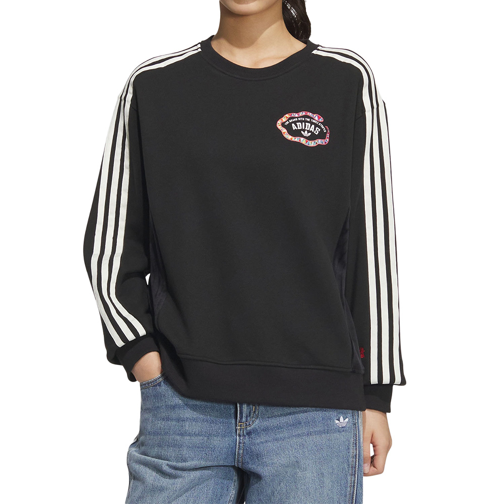 Adidas LNY W Crew 女款 黑色 運動 休閒 上衣 圓領 羅紋 寬鬆 長袖 JL8423