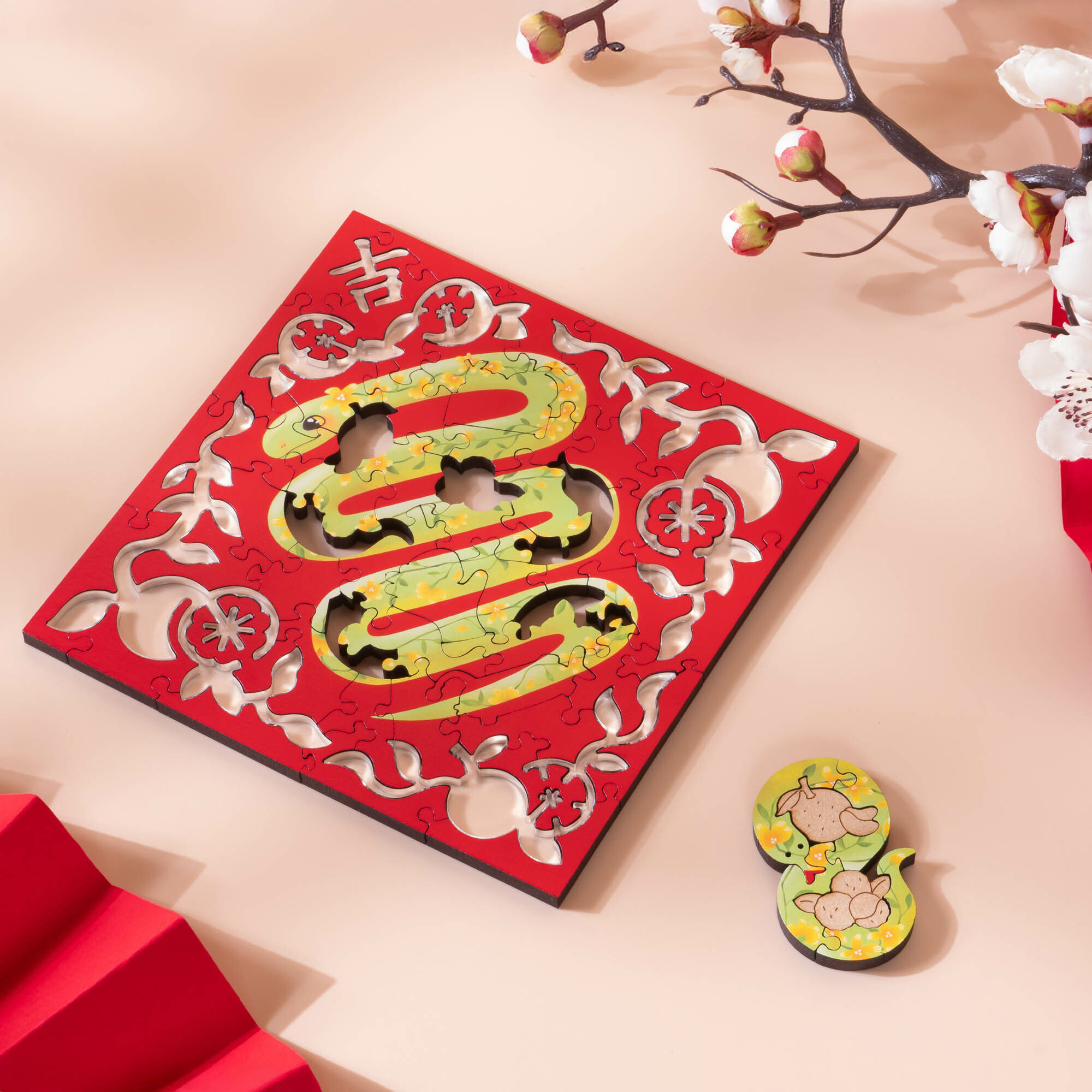 雕花春聯-青蛇 Paper Cutting Spring Couplets-Green Snake