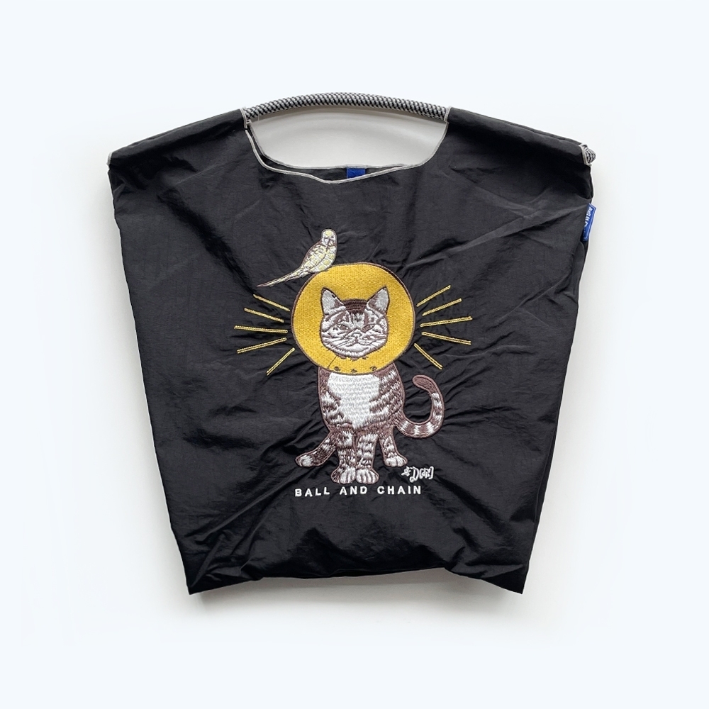 Ball＆Chain 刺繡環保購物袋 M號 - 黑 (31300101)