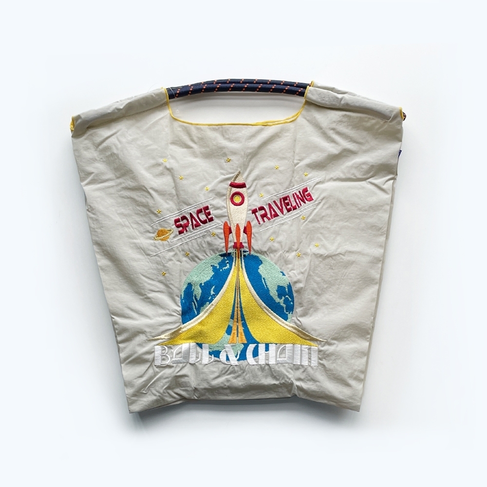 Ball＆Chain 刺繡環保購物袋 M號 - 淺灰 (30101627)